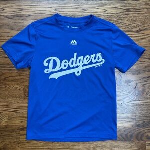 Majestic Evolution Cool Base Kids Blue Dodgers Dry Fit T- Shirt Size YS